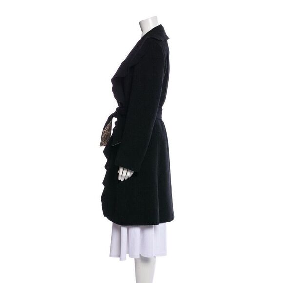 Just Cavall Virgin Wool Trench Coat Ruffle front sz 42 US 6 - Picture 2 of 13